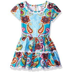 Counting Daisies Girls 3T Floral Knit Tiered A-line Twirl Dress Blue Spring NWT